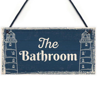 Red Ocean The Bathroom Nautical Theme Bathroom Accessories Sign Shabby Chic Toilet Plaque Home Decor from B&Q