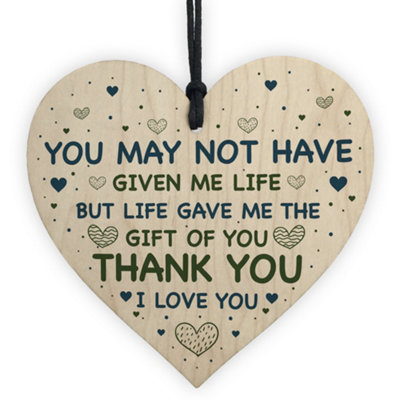 B&Q -  Fathers Day Gift For Step Dad Card From Daughter Son Wooden Heart Thank You Keepsake Gift