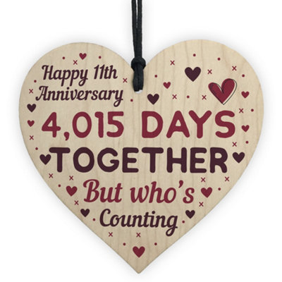 Red Ocean Handmade Wooden Heart Plaque Gift To Celebrate 11Th Wedding Anniversary Husband Wife Keepsake from B&Q