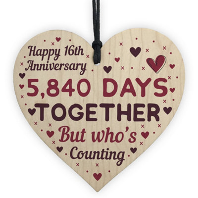 B&Q -  Handmade Wooden Heart Plaque Gift To Celebrate 16Th Wedding Anniversary Husband Wife Keepsake