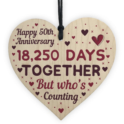 Red Ocean Handmade Wooden Heart Plaque Gift To Celebrate 50Th Wedding Anniversary Husband Wife Keepsake from B&Q
