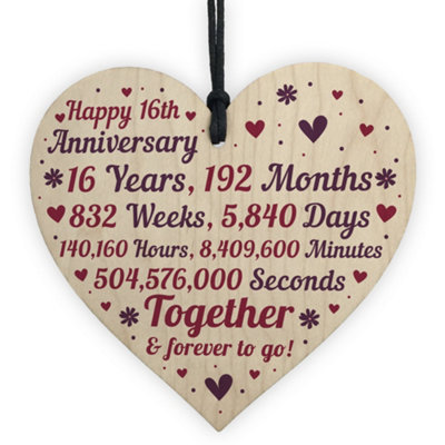 B&Q -  Anniversary Handmade Wooden Heart To Celebrate 16Th Wedding Anniversary Gift For Husband Wife