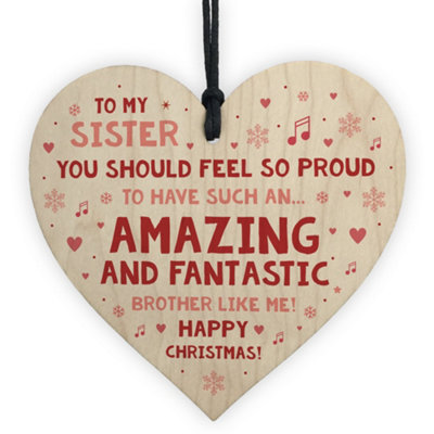 B&Q -  Funny Christmas Gift For Sister Funny Christmas Card Wooden Hanging Heart Sister Gift