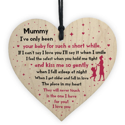 B&Q -  Mummy Gift From Baby New Mummy Gift Wooden Heart Mum Poem Gift From Daughter Son