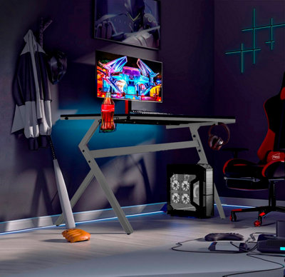 B&Q -  Grey Ergonomic Gaming Desk With Headphone Hook