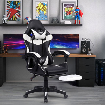 Neo White Leather Massage Recliner Computer Gaming Office Chair With Footrest from B&Q