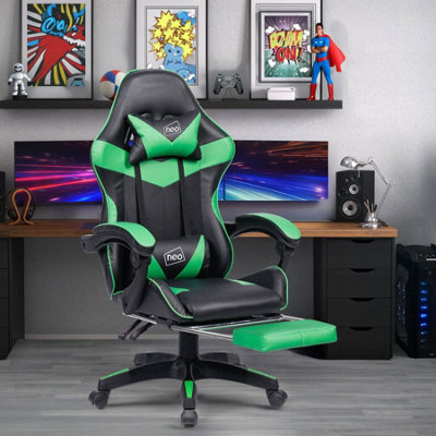 Neo Green Massage Recliner Leather Computer Gaming Office Chair With Footrest from B&Q