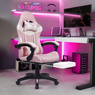 Neo Pink Massage Leather Recliner Computer Gaming Office Chair With Footrest from B&Q