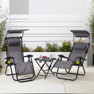 B&Q -  Grey Folding Portable Zero Gravity Chairs And Table Set
