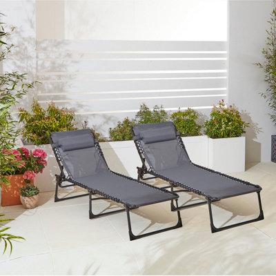 B&Q -  Pair Of Grey Outdoor Folding Sun Loungers