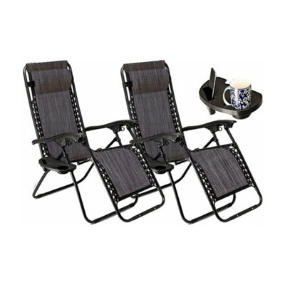 Set Of Two Neo Slate Grey Zero Gravity Recliner Garden Sun Loungers from B&Q