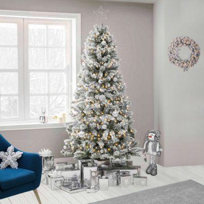 B&Q - 7Ft  Flocked Snow Scandinavian Tips Spruce Fir Artificial Christmas Tree