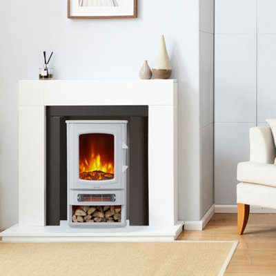 Neo Unisex White 1000W / 2000W Electric Heater With Realistic Flame & Log Store In Large - Image 6