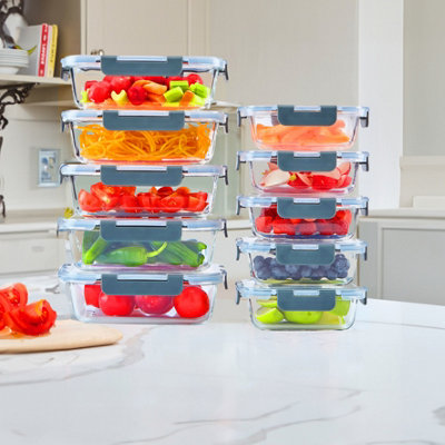 Neo 10 Glass Containers & 10 Lids Food Storage Set10 Piece from B&Q