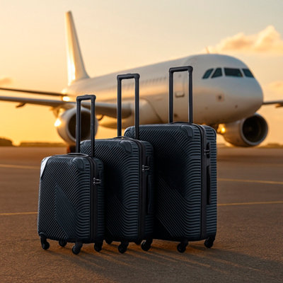 Neo Navy Blue 3 Piece Hard Shell Luggage Suitcase Set from B&Q