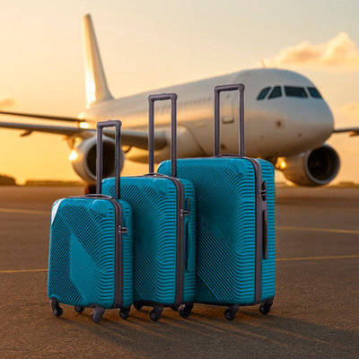 Neo Electric 3 Piece Hard Shell Luggage Suitcase Set Blue