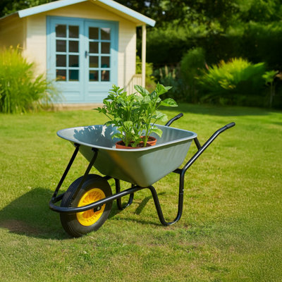 B&Q -  120L Xl Large Heavy Duty Solid Wheelbarrow Wheel Barrow Garden Trolley Tyre