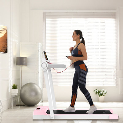 B&Q -  Pink Walking Pad Treadmill With Handrail