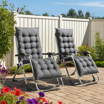 Neo Set Of Two Zero Gravity Sun Lounger With Padded Cushions Dark/Grey