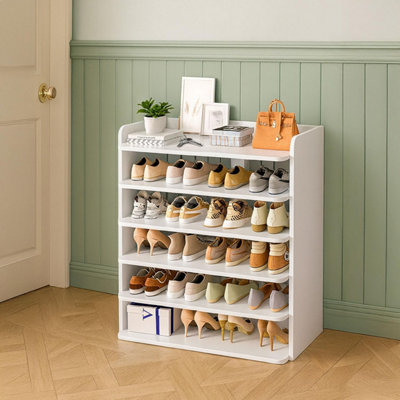 B&Q -  White 6 Tier Wooden Shoe Rack