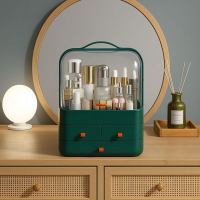 Neo Green Acrylic Makeup Storage Organiser With Lid & Drawers from B&Q
