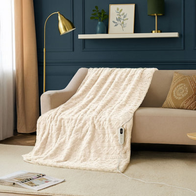 Neo Electric Cable Knit Heated Throw Reversible Blanket Fleece Sherpa Heat Settings Machine Washable Size 9