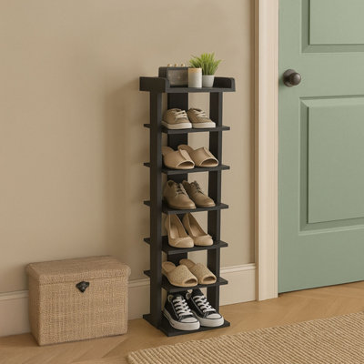 Neo Tier Wooden Shoe Rack Slim Narrow Storage Cabinet Space-Saving Entryway Bedroom Wardrobe Size 7