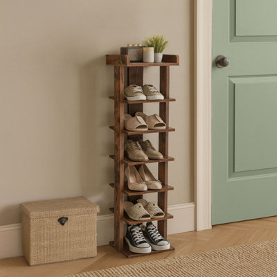 Neo Tier Wooden Shoe Rack Slim Narrow Storage Cabinet Space-Saving Entryway Bedroom Wardrobe Size 8