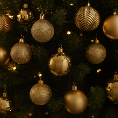 Neo Gold 36Pcs Christmas Tree Ornaments Set Baubles Glitter Balls Holiday Festive Decorations