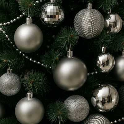 B&Q -  Silver 36Pcs Christmas Tree Ornaments Set Baubles Glitter Balls Holiday Festive Decorations