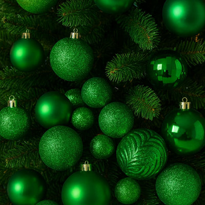 B&Q -  Green 36Pcs Christmas Tree Ornaments Set Baubles Glitter Balls Holiday Festive Decorations