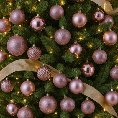 B&Q -  Frosted Pink 36Pcs Christmas Tree Ornaments Set Baubles Glitter Balls Holiday Festive Decorations