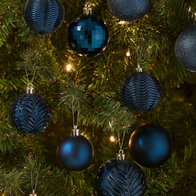 B&Q -  Midnight Blue 36Pcs Christmas Tree Ornaments Set Baubles Glitter Balls Holiday Festive Decorations
