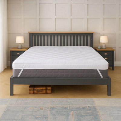 B&Q -  Extra Thick 10Cm Mattress Topper Soft Memory Foam Plush Bounce Fibre Breathable Diamond Quilted Fabric Elastic Anti Slip Corne