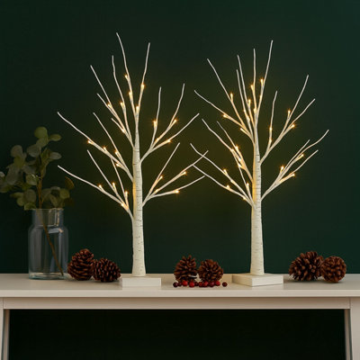 Neo Set Of 2 Led Pre Lit Twig Tree Lights 60Cm Birch Tree Lamp Warm White Lights Battery Operated Decorative Centrepiece Flexible from B&Q