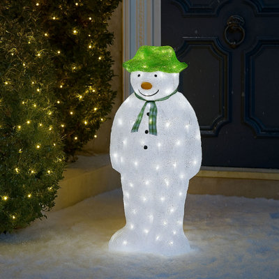 B&Q -  100 White Led Snowman Figure 55Cm Light Up Lights Static Acrylic Christmas Festive Decoration Display For Indoors & Outdoors O