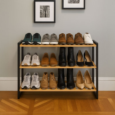 Neo 3-Tier Bamboo Shoe Rack Stand Natural Wooden Shoe Storage Shelf For Hallway Bedroom Bathroom from B&Q