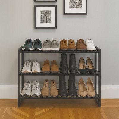 Neo 3-Tier Bamboo Shoe Rack Stand Black Shoe Storage Shelf For Hallway Bedroom Bathroom from B&Q