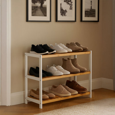 Neo 3-Tier Bamboo Shoe Rack Stand Natural Wooden Shoe Storage Shelf For Hallway Bedroom Bathroom 26Cm