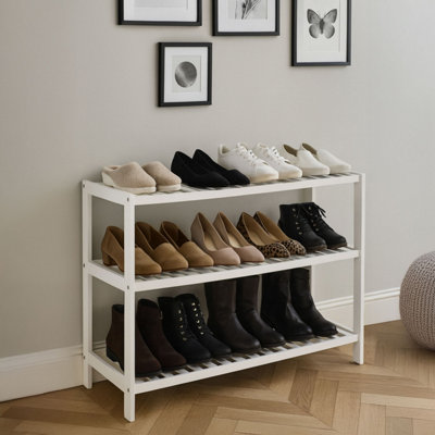 Neo White 3-Tier Bamboo Shoe Rack Stand Natural Wooden Shoe Storage Shelf For Hallway Bedroom Bathroom 26Cm