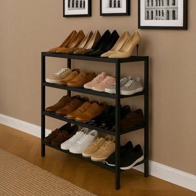 Neo Black 4-Tier Bamboo Shoe Rack Wooden Shoe Storage Organiser Shelf For Hallway, Entrance Living Room Size 4