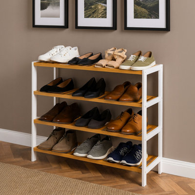 Neo White/wood 4-Tier Bamboo Shoe Rack Wooden Shoe Storage Organiser Shelf For HallwayEntrance Living Room from B&Q