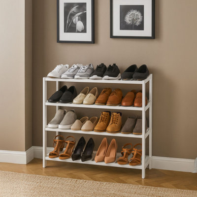 Neo White 4-Tier Bamboo Shoe Rack Wooden Shoe Storage Organiser Shelf For Hallway, Entrance Living Room Size 4