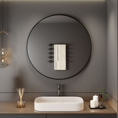 Neo Black Round Metal Frame Wall Mirror from B&Q