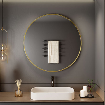 Neo Gold Round Metal Frame Wall Mirror from B&Q