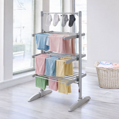 Neo Electric Heated Clothes Drying Rack 3 Tier Foldable Aluminium Laundry Airer With Cover Indoor Dryer from B&Q