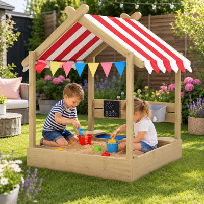 Neo Unisex Natural Wooden Sandbox Canopy Kids Water Outdoor Garden Sand Pit In 100Kg - Image 2