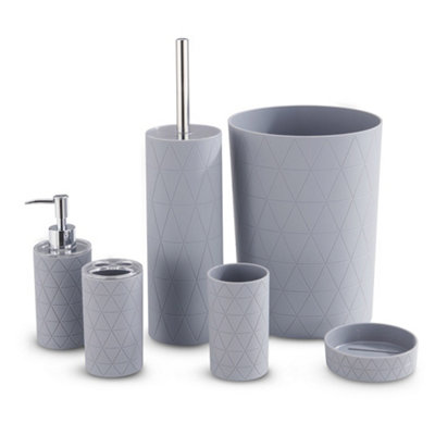 B&Q -  6Pc Bathroom Accessory Set Grey Geo Vanity Organizer