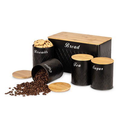 Livivo 5Pc Taurus Kitchen Set - Canisters For Tea, Coffee, Sugar & Bread Black