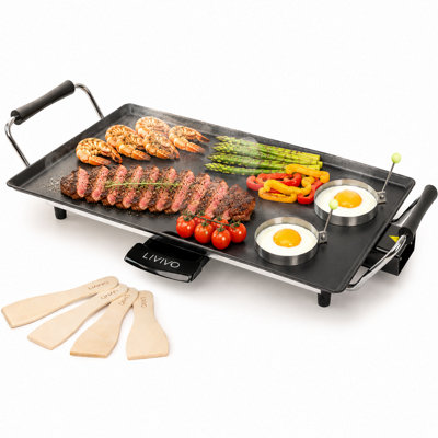 B&Q -  Electric Teppanyaki Grill Large 2000W Non Stick Tabletop Griddle With Drip Tray And Spatulas